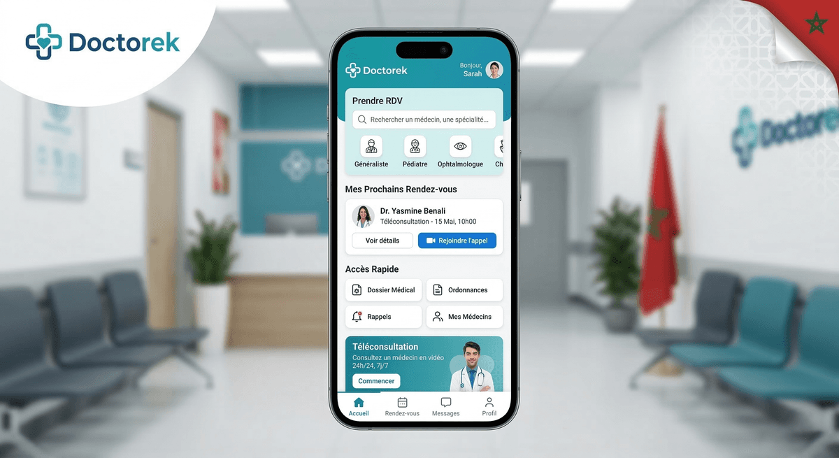 Interface Doctorek — Application mobile de prise de rendez-vous médicaux